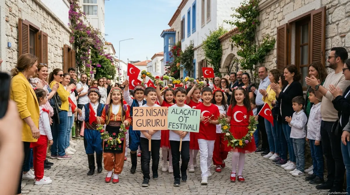 Alaçatı Ot Festivali'nde 23 Nisan Gururu: Kortej Sokakları Renklendirdi
