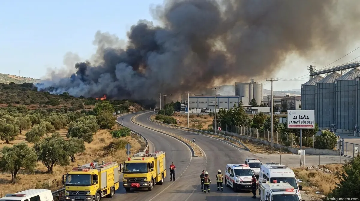 Aliağa Yeni Foça Yolu'ndaki Yangın Sanayi Tesislerini Tehdit Etti