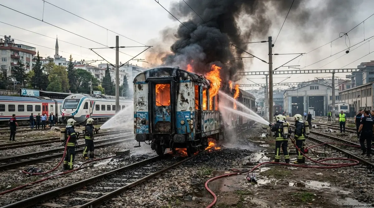 Alsancak Tren Bakım İstasyonu'nda Patlama: Eski Vagon Alev Aldı