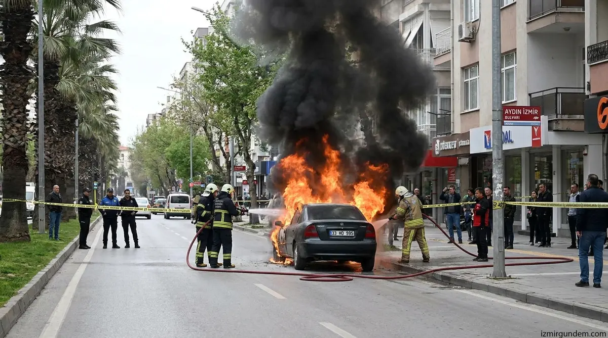 Aydın İzmir Bulvarı'nda 33 HD 995 Plakalı Araç Alev Alev Yandı
