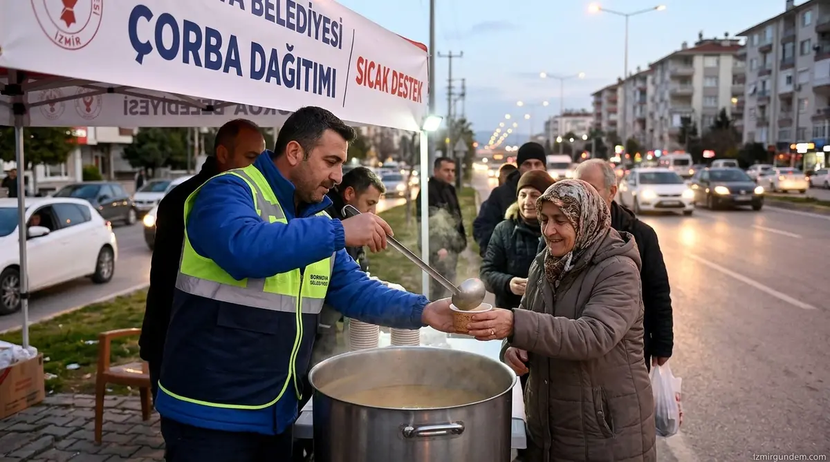 Bornova'da Manisa Yolu Hattına Sıcak Destek: Çorba Dağıtımı Başladı