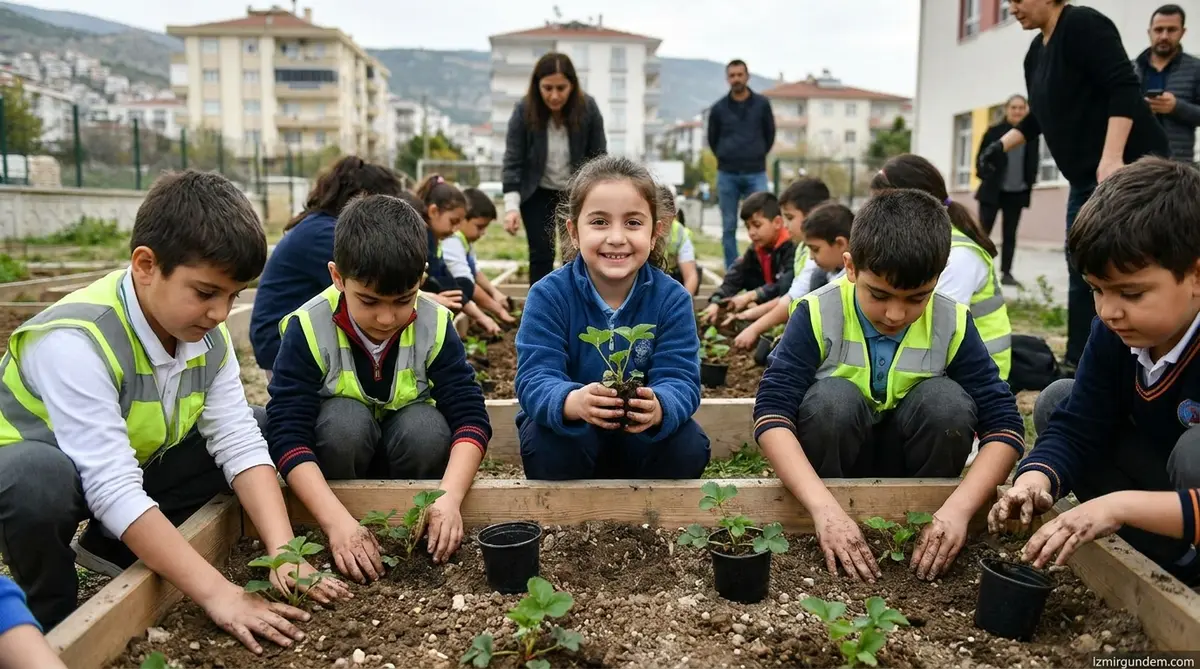 Bornovalı Öğrenciler Çilek Fideleriyle Toprakla Buluştu