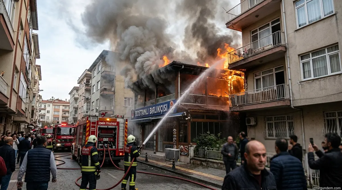 Bostanlı'da Restoran Yangını: Alevler Eve Sıçradı