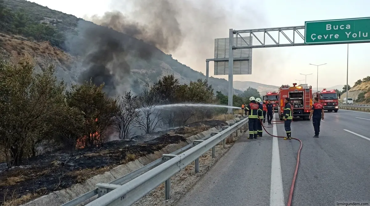 Buca Çevre Yolunda Korkutan Yangın Söndürüldü