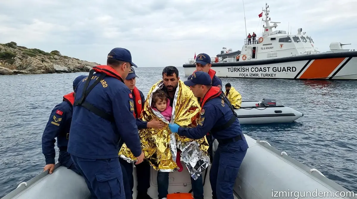 Foça Açıklarında Sürüklenen Bottaki Baba ve Çocuk Kurtarıldı