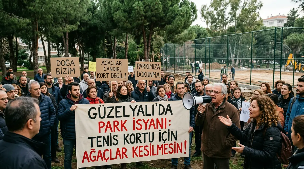 Güzelyalı'da Park İsyanı: Tenis Kortu İçin Ağaçlar...