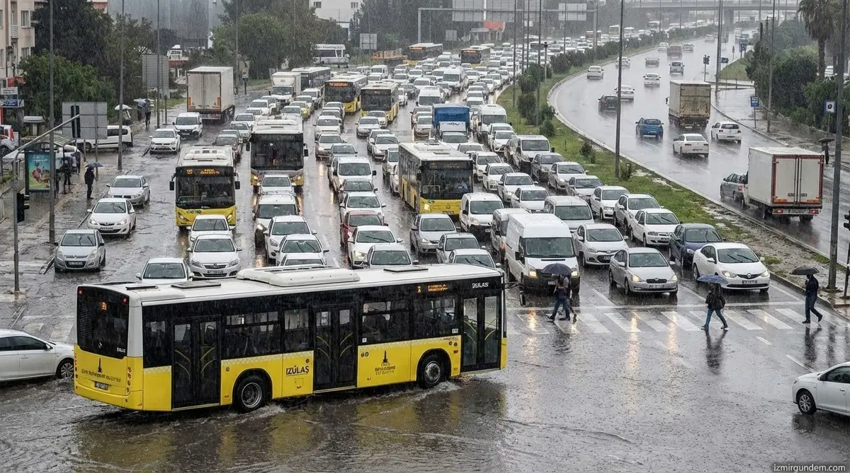 İzmir'de Yağmur Trafiği Felç Etti