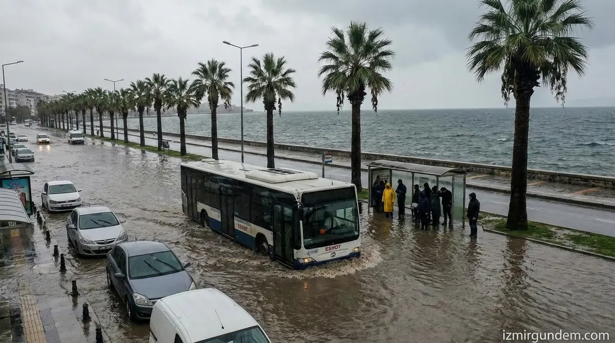 İzmir'de Fırtına ve Sağanak Hayatı Durdurdu
