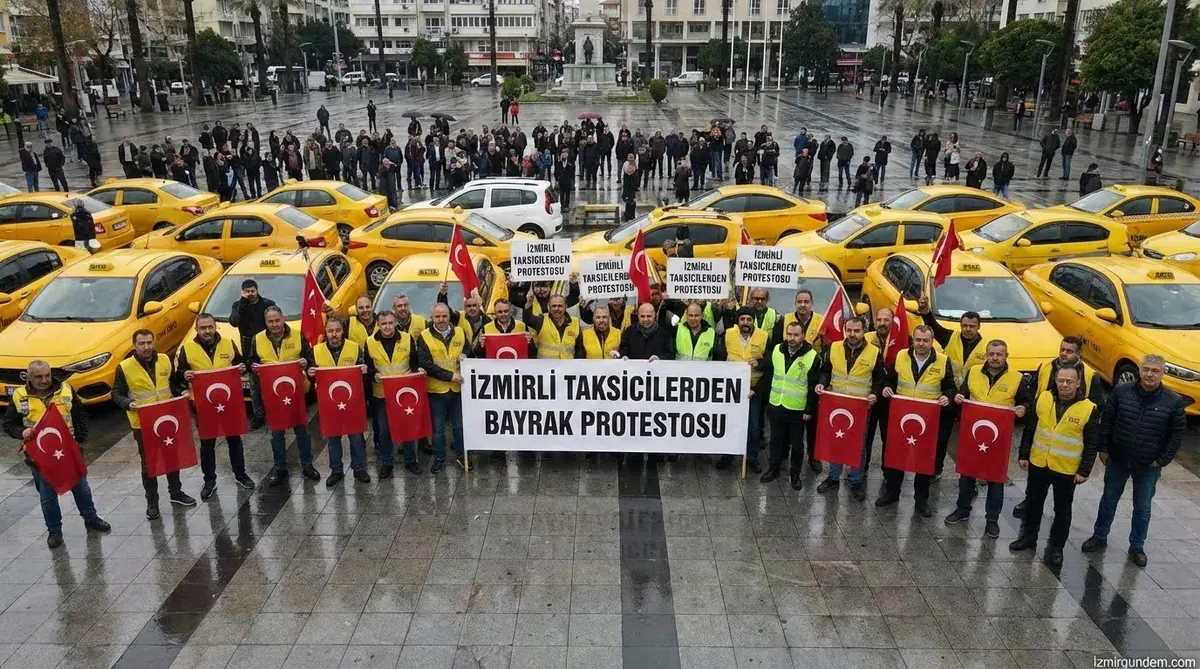 İzmirli Taksicilerden Bayrak Protestosu