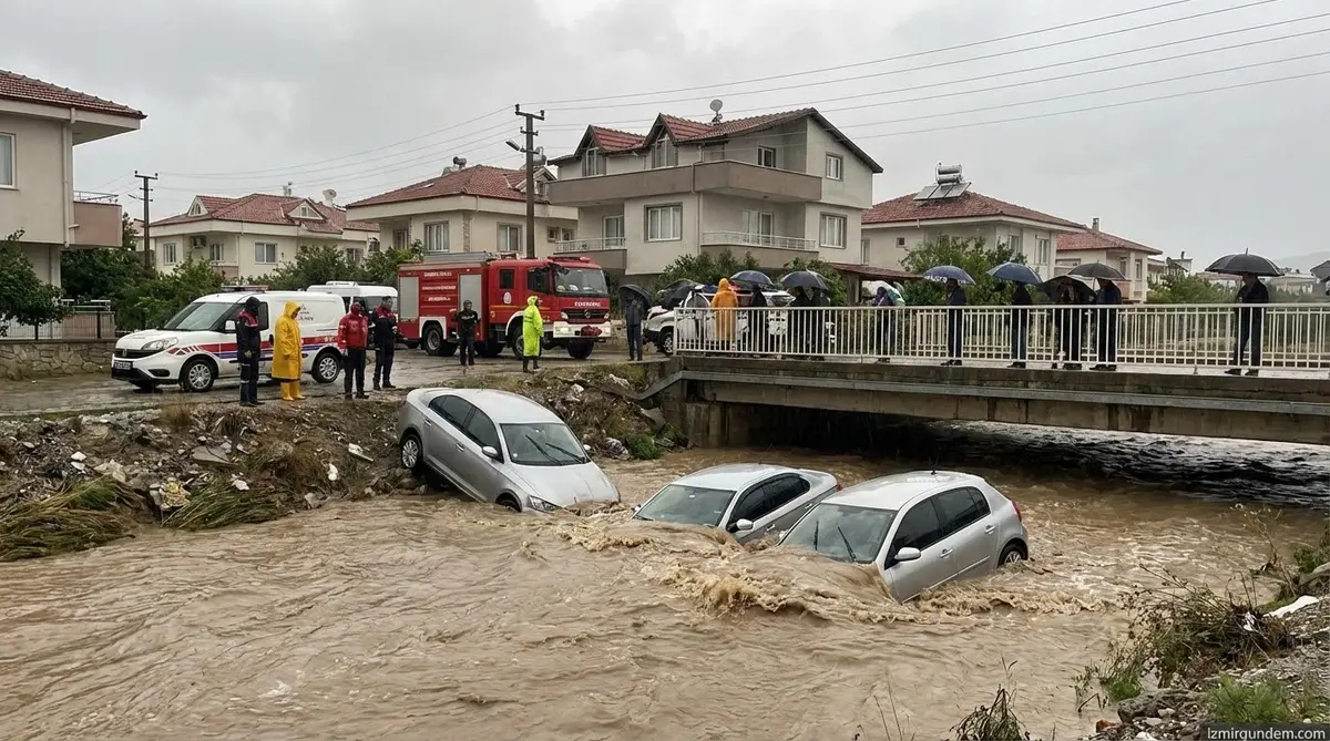 İzmir'de Sağanak: Kemalpaşa'da Araçlar Dereye!