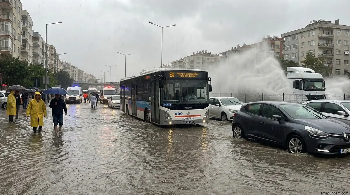 İzmir'de Sağanak Yağış Hayatı Durma Noktasına Getirdi