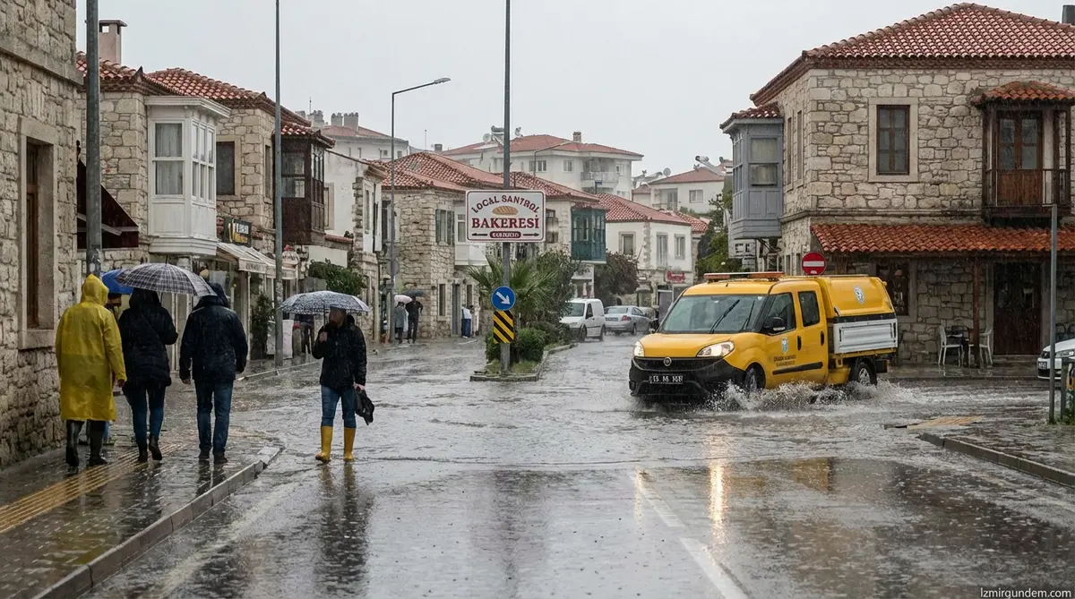 Çeşme'de Sağanak Yağış Etkili Oldu
