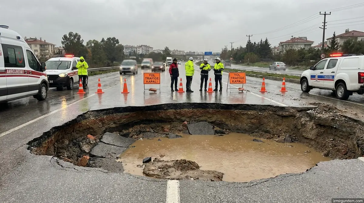İzmir'de Yağış Yolu Çökertti: Yol Trafiğe Kapalı