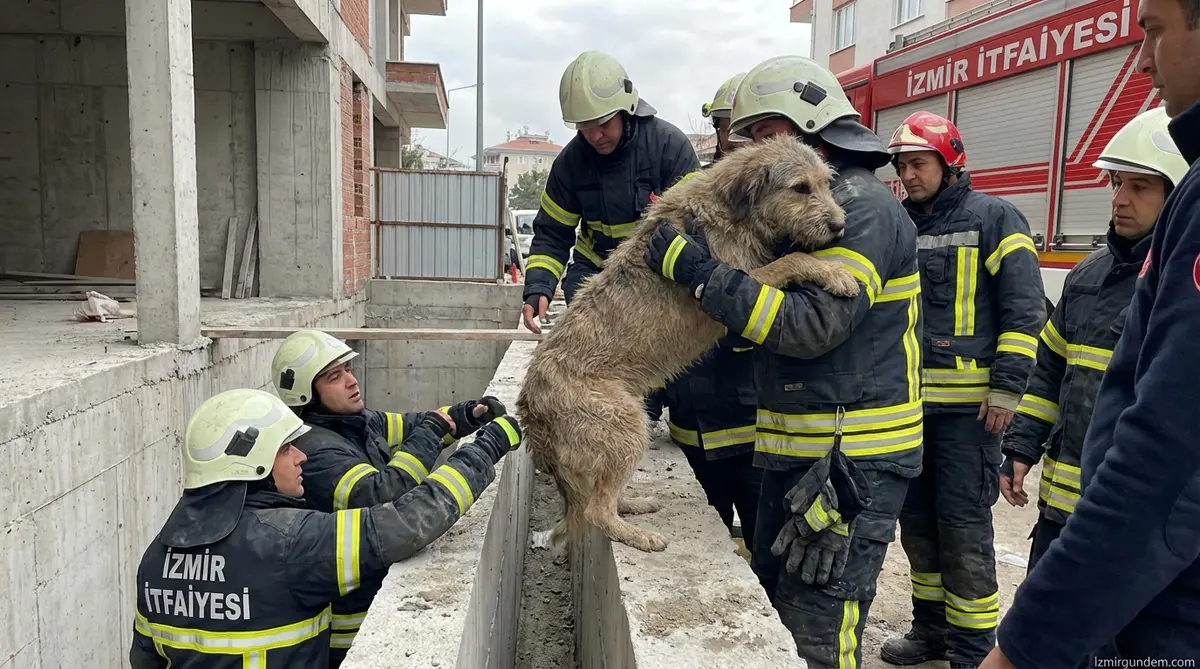 İzmir İtfaiyesi Köpeği Kurtardı