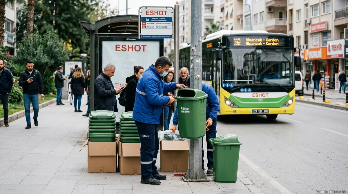 İzmir'de ESHOT Duraklarına 3 Bin 150 Yeni Çöp Kovası